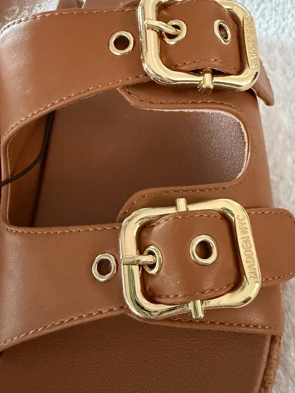 Madden NYC Brown Cork Platform Slide Buckle Stylish Comfy Sandals Shoes 7.5